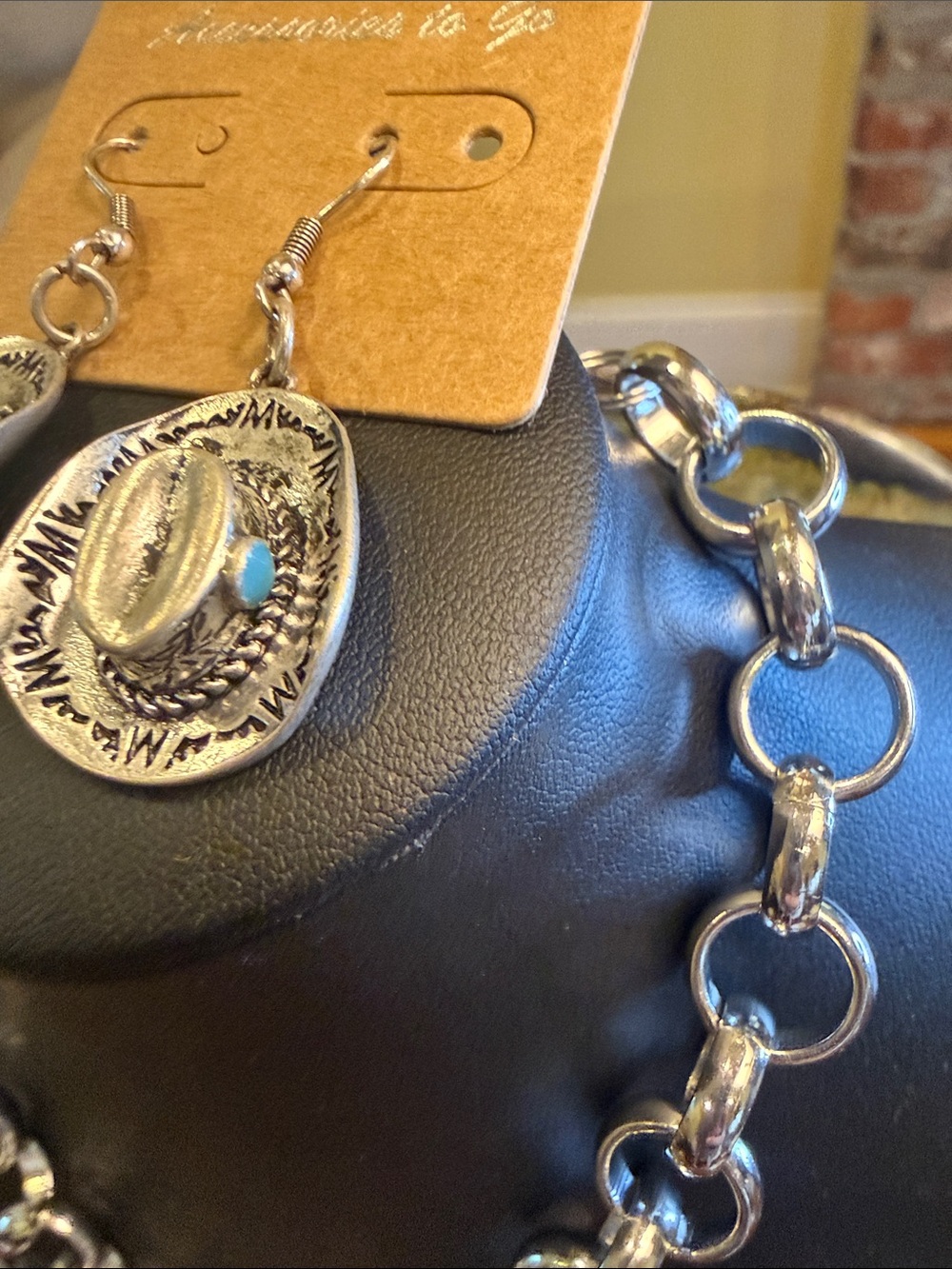 Silver-Tone Pendant Necklace with Turquoise Accents - Picture 3 of 11